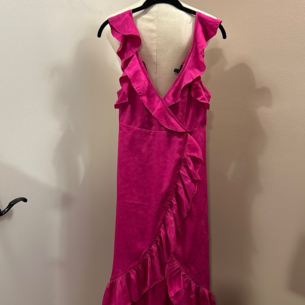 TOPSHOP Fuchsia Wrap Dress Layered with Ruffles size 0 - Picture 7 of 13